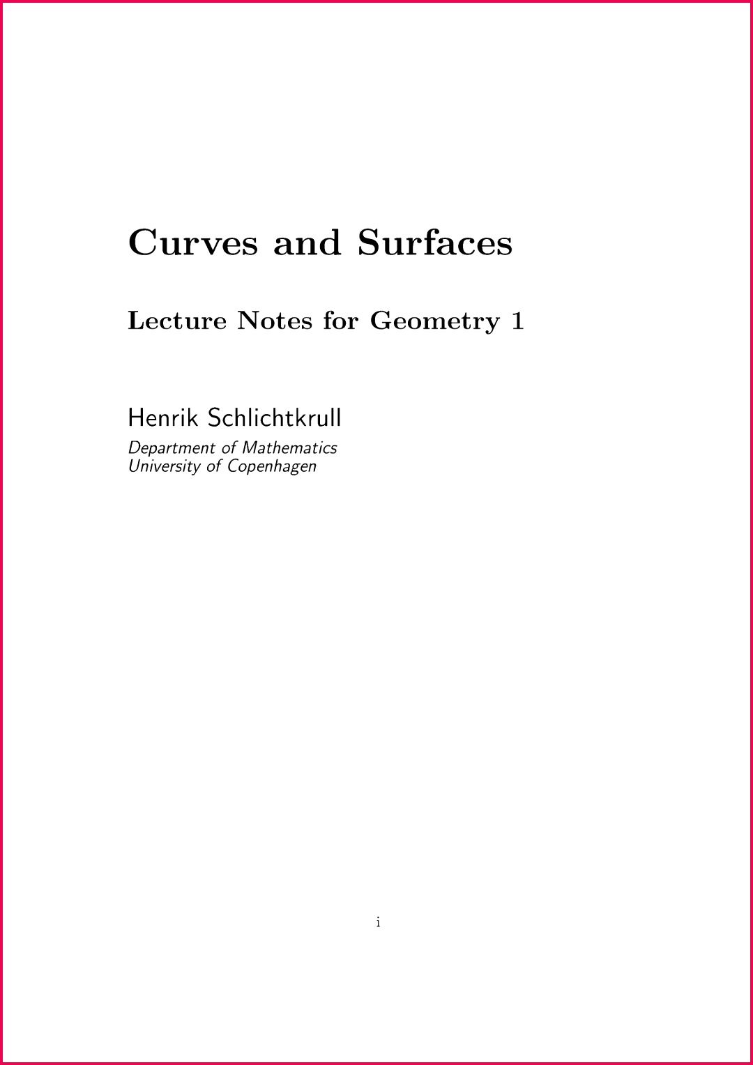 Geom1 Lecture note Curves and Surfaces Mathematics Mathematics StuDocu