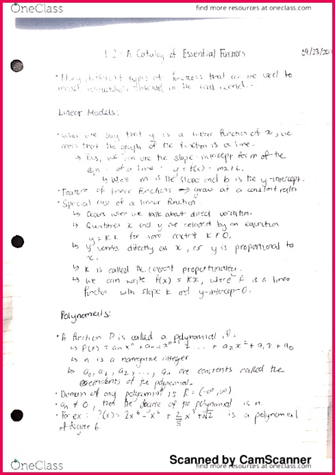 MATH 1505 Chapter 1 2 Chapter 1 2 Catalog of Essential Functions