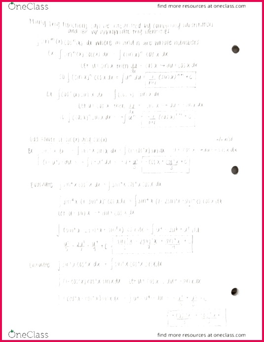 MATH 12 Lecture 17 Rules for Odd Powers of Sin & Cos 02 26 18