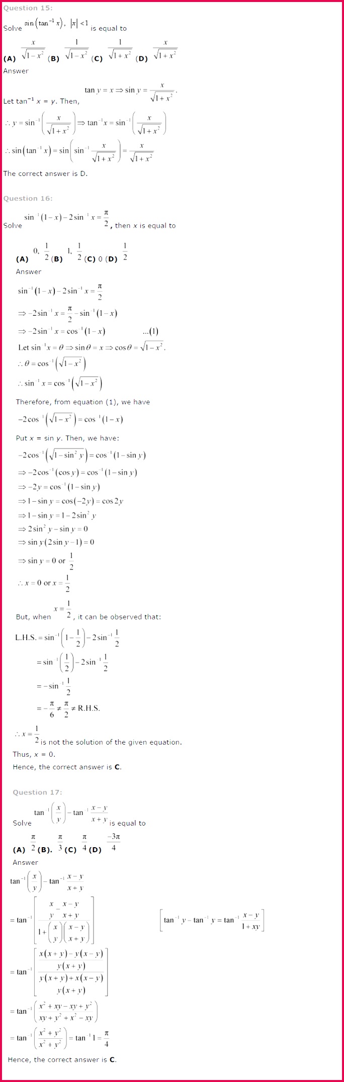 NCERT Solutions for Class 12 Maths Chapter 2 – Inverse Trigonometric Functions