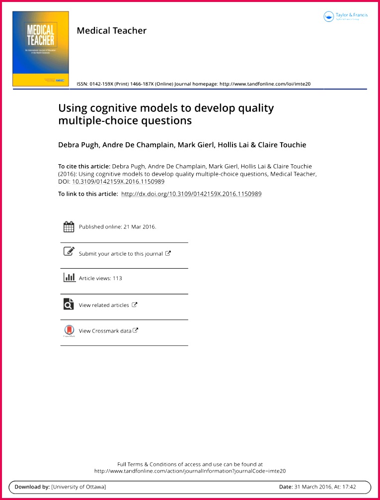 Impact of item writing flaws in multiple choice questions on student achievement in high stakes nursing assessments Marie Tarrant