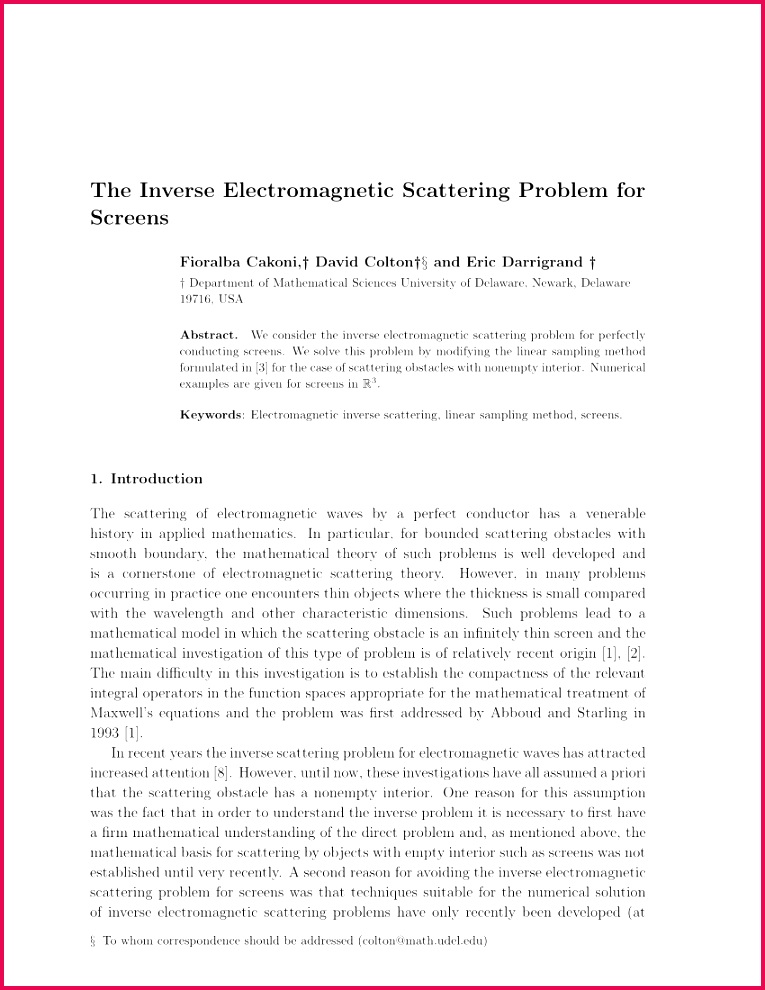 PDF The Inverse Electromagnetic Scattering Problem for Screens