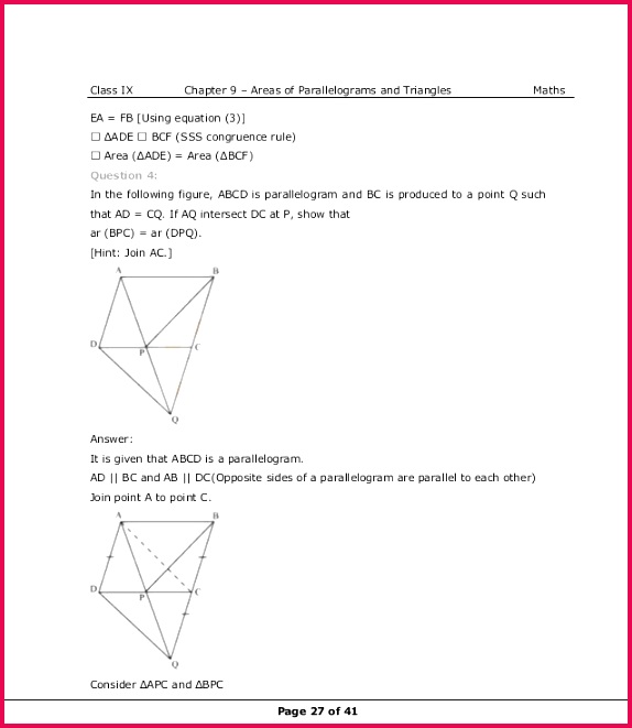 Maths Chapter 9 Class 9 Areas of Parallelograms and Triangles Formula… 661574 Class IX Chapter 9 – Areas of Parallelograms and Triangles Maths