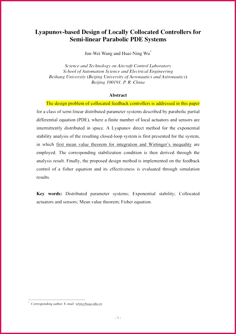 PDF Lyapunov based design of locally collocated controllers for semi linear parabolic PDE systems