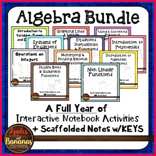 Algebra 1 Interactive Notebook Activities and Scaffolded Notes Bundle