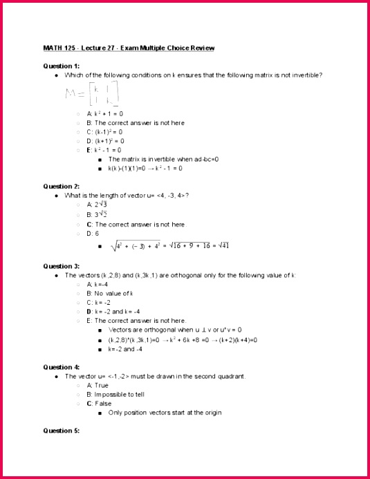 MATH 125 Lecture 27 Exam Multiple Choice Review