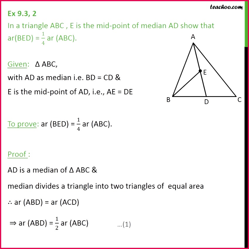 Ex 9 3 2 In triangle ABC E is mid point of median