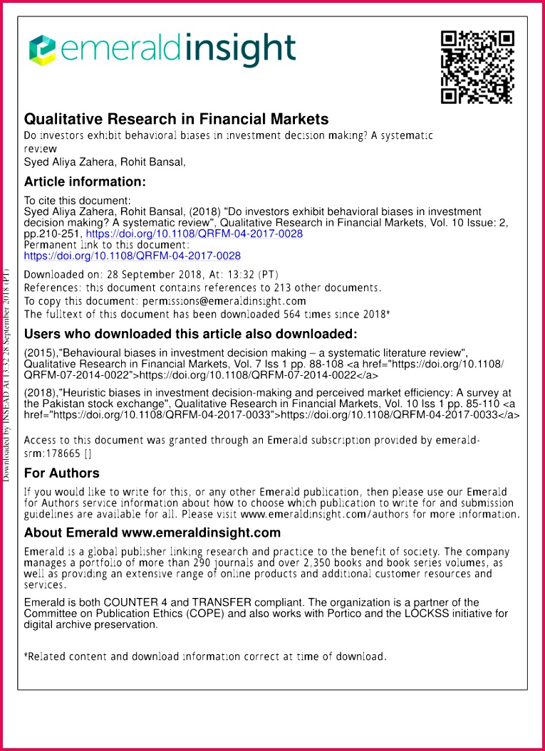 PDF Do investors exhibit behavioral biases in investment decision making A systematic review