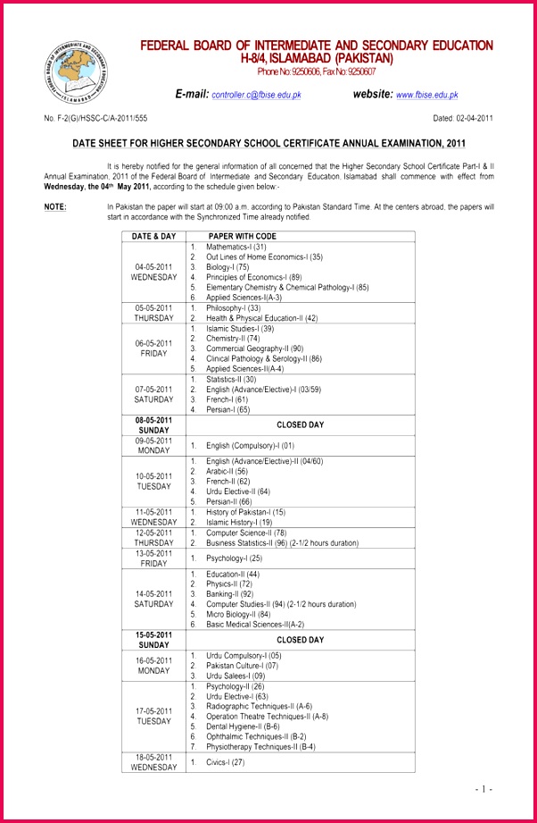 FEDERAL BOARD OF INTERMEDIATE AND H 8 4 ISLAMABAD PAKISTAN E mail