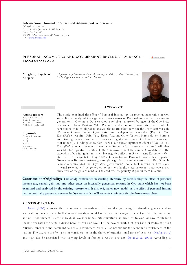 PDF Personal In e Tax and Government Revenue Evidence from Oyo State 1082765 PDF Personal In e Tax and Government Revenue Evidence from Oyo State