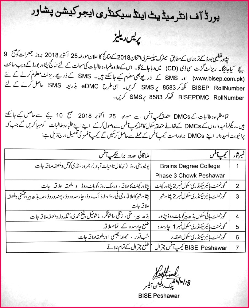 Press Release Regarding Roll Numbers Slips of HSSC Supplementary Exam 2018 Part I & II