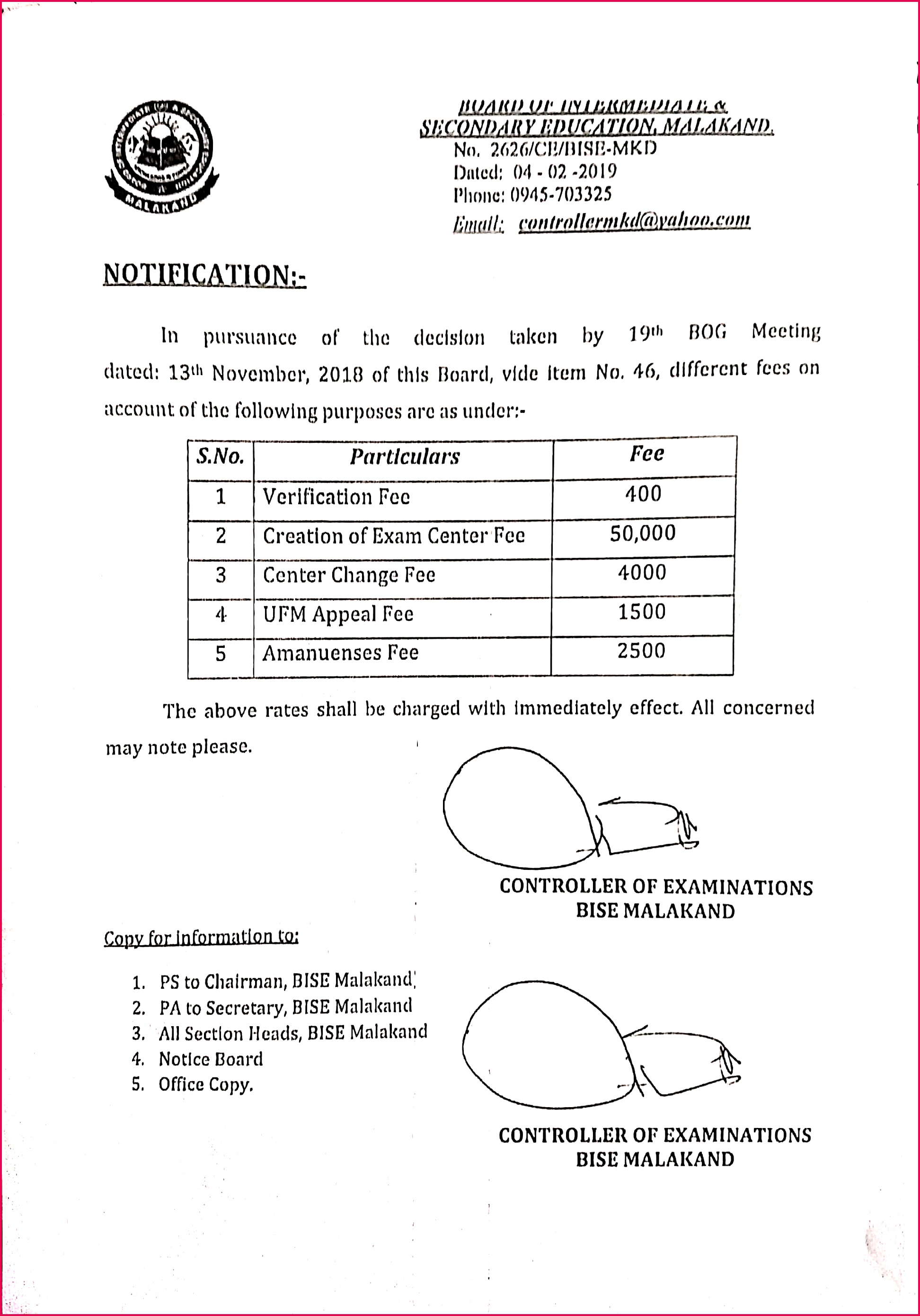 BISE Malakand 19442779 Roll Number Slips