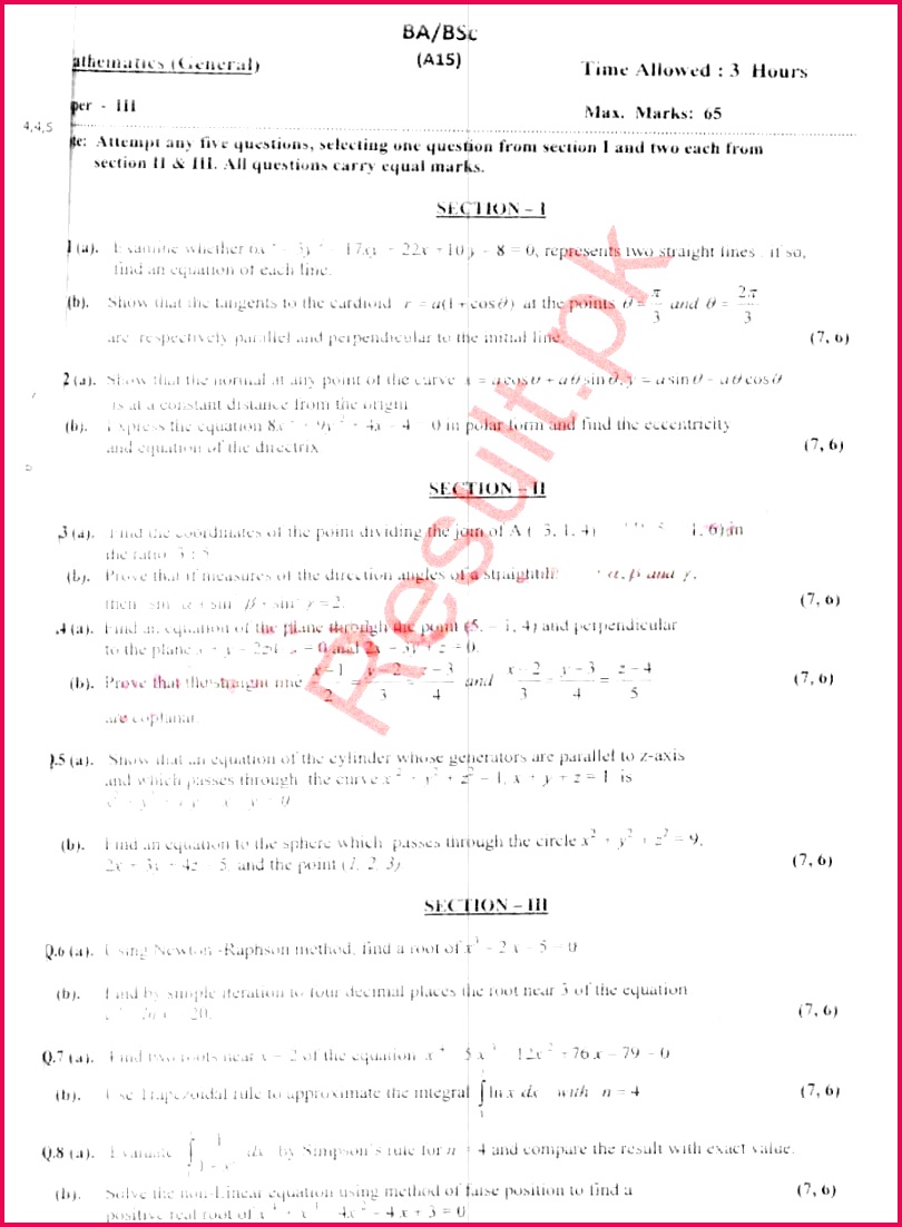Past Papers 2015 AJK University BA BSc General Mathematics Paper 3