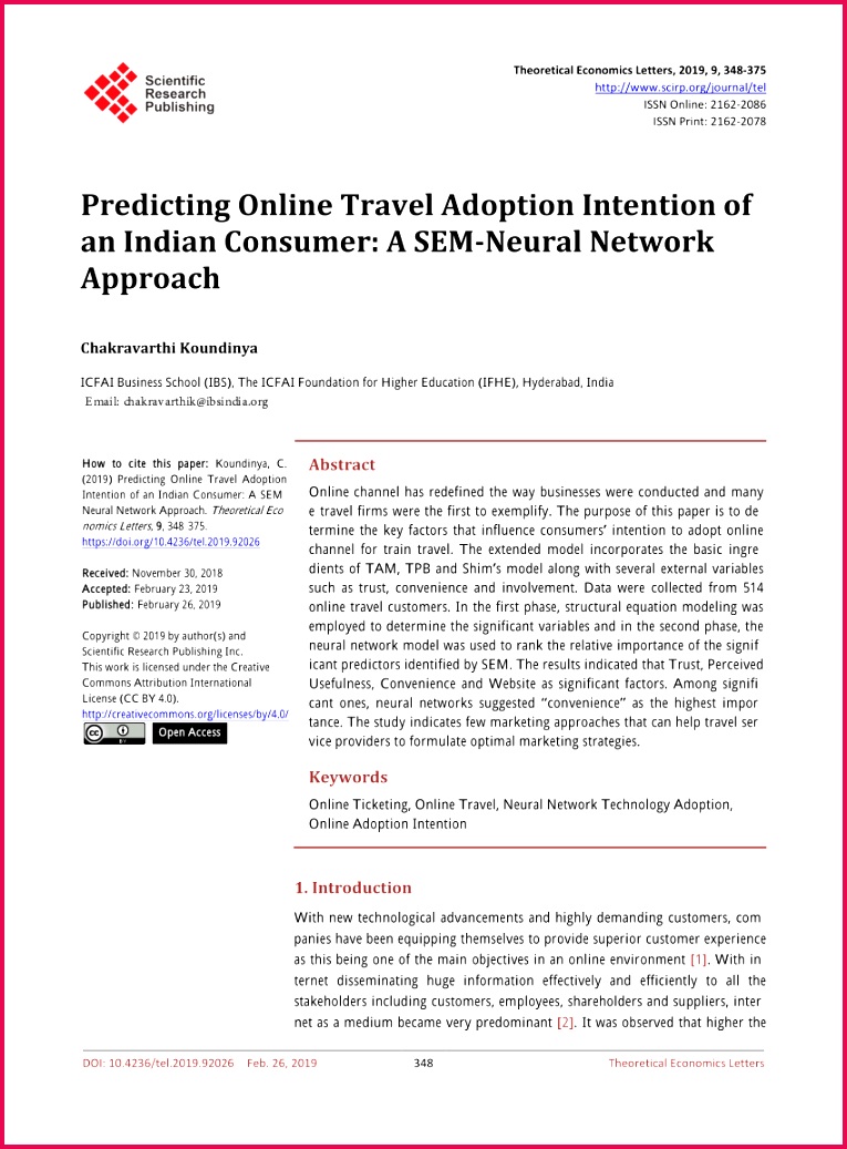 PDF Predicting line Travel Adoption Intention of an Indian Consumer A SEM Neural Network Approach