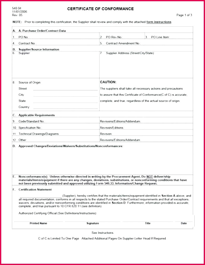 template ideas certificate of conformance sensational manufacturing aviation pliance excel