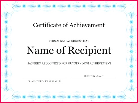 certificate of achievement blue appreciation template word army wording examples