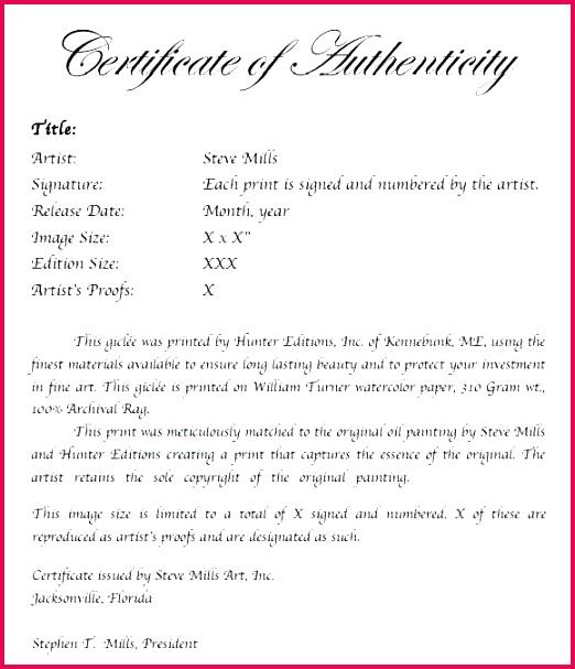 certificate of authenticity template free luxury elegant art signature