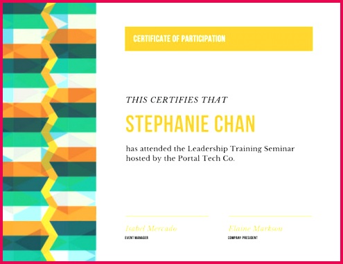 Customize 51 Participation Certificate templates online Canva 495382 Green & Yellow Colorful Geometric Background Corporate Simple Modern Certificate of Participation