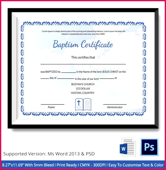 Editable Baptism Certificate Template