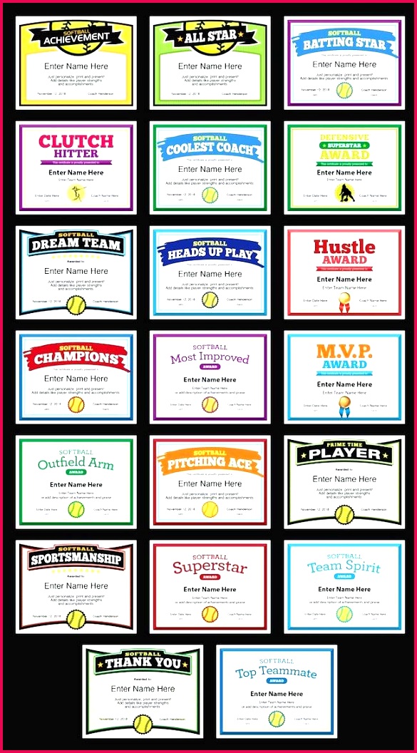 softball award certificate template grid image team best certificates
