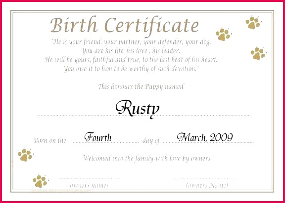 puppy birth certificate template dog 7 free documents