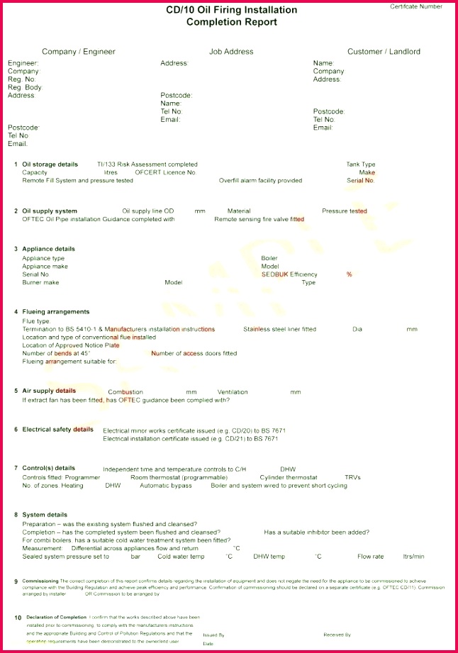 notice of pletion template installation certificate sample copy electrical non