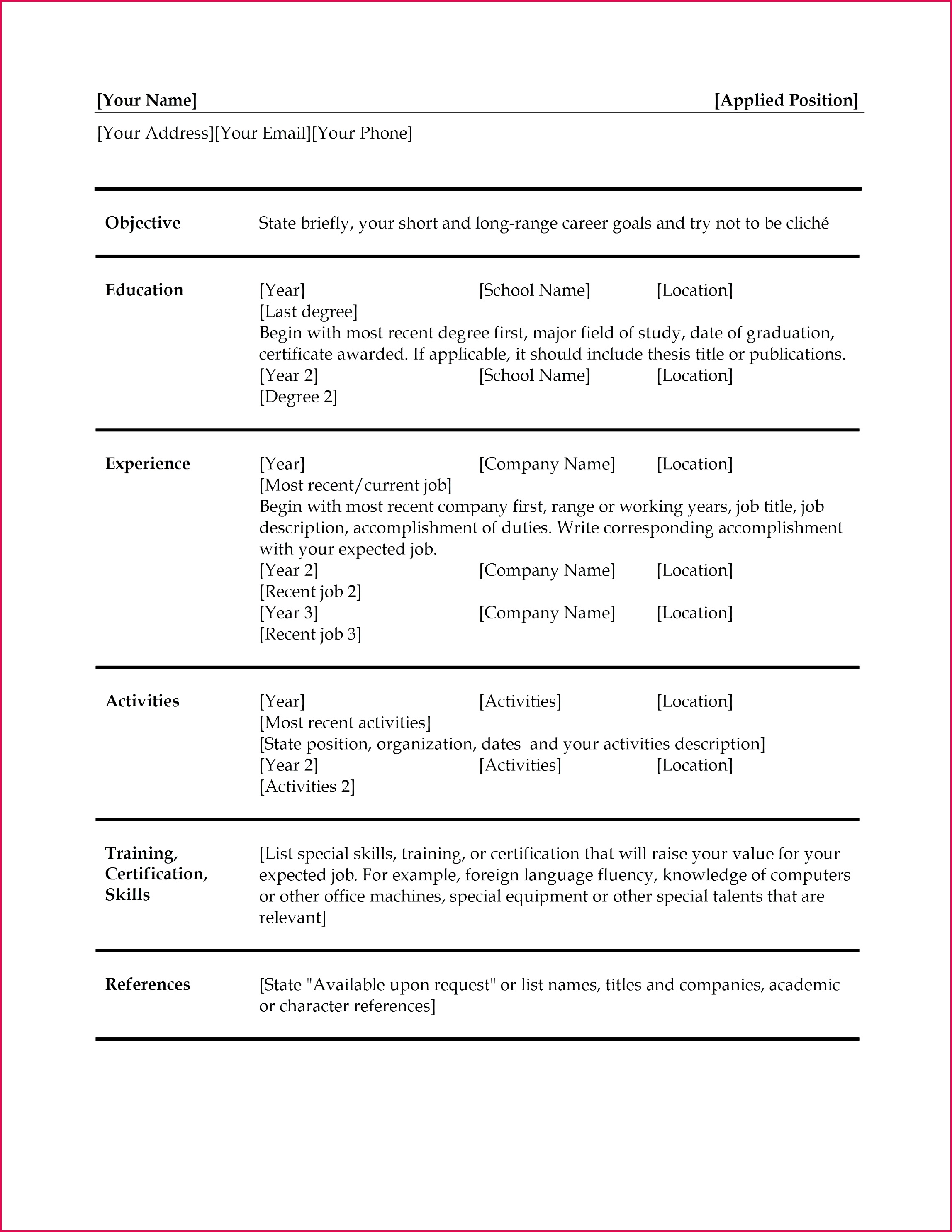 resume blank template professional resume template doc resume template free luxury empty 0d of resume blank template