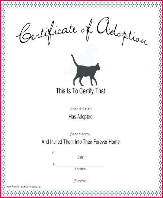 dog adoption certificate template pedigree papers free pet word