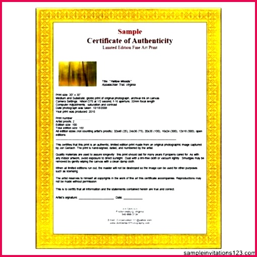 photography certificate of authenticity template fine art authent