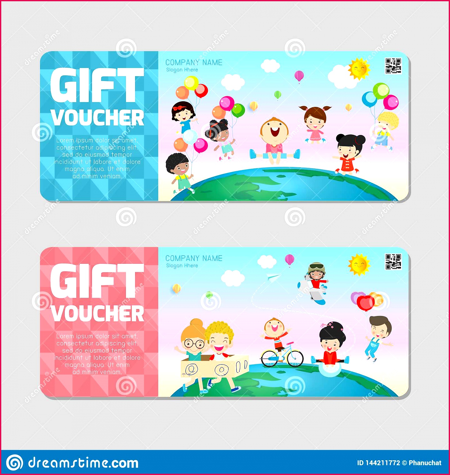 Gift voucher template with colorful pattern cute t voucher certificate coupon design template kids voucher Vector illustration