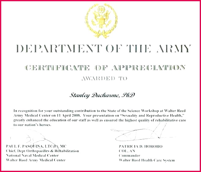 department of the army certificate appreciation free sample example letter mendation template uscg