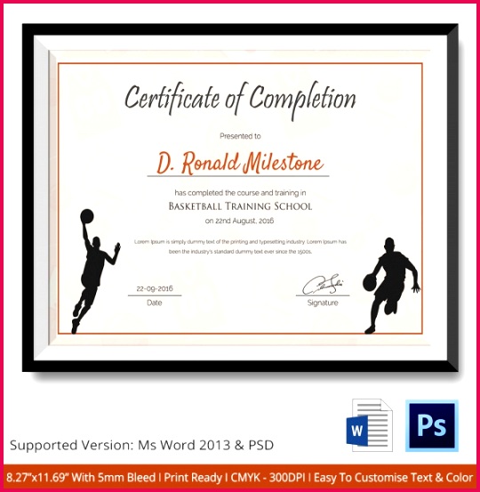 Basketball Certificate of pletion