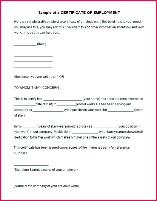 employment certificate free word documents job template example of employee letter format for bank