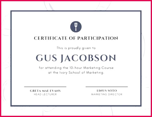 Vintage White and Blue Chef Participation Certificate