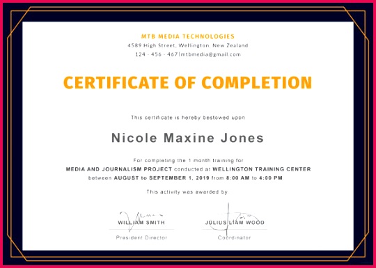 Free Training pletion Certificate Template