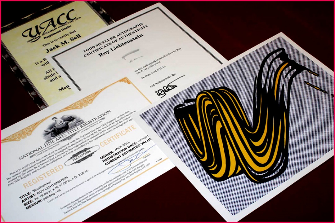 A COA for Roy Lichtensteins Brushstroke artwork Image via ebay