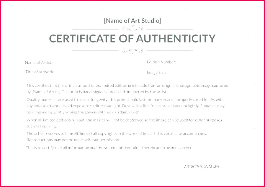 unique free printable certificate authenticity templates template 6 ure of for limited edition print
