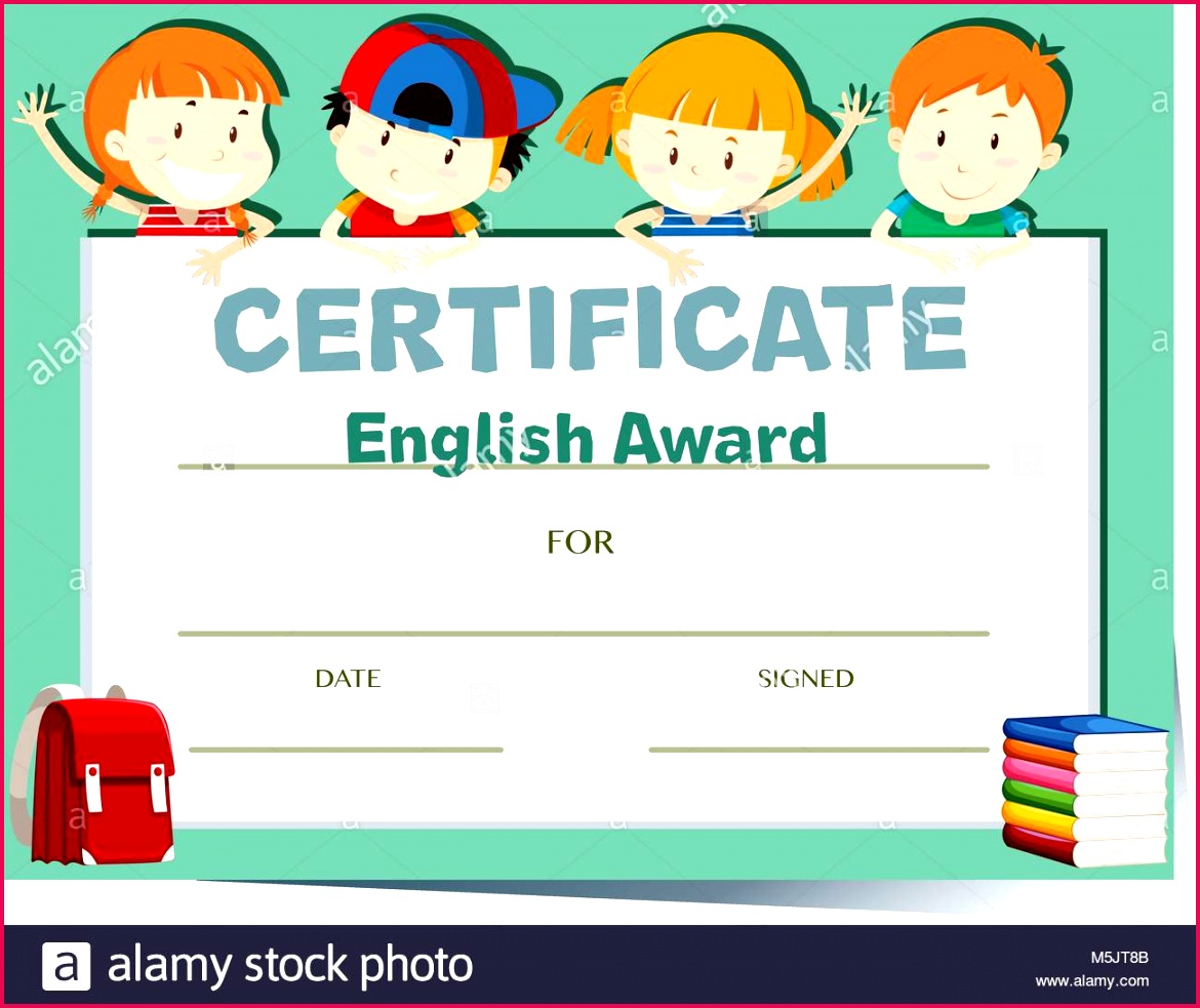 certificate template with happy kids illustration M5JT8B
