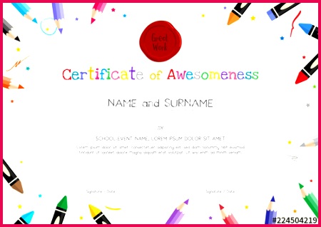 Kids Diploma or certificate template with painting stuff border