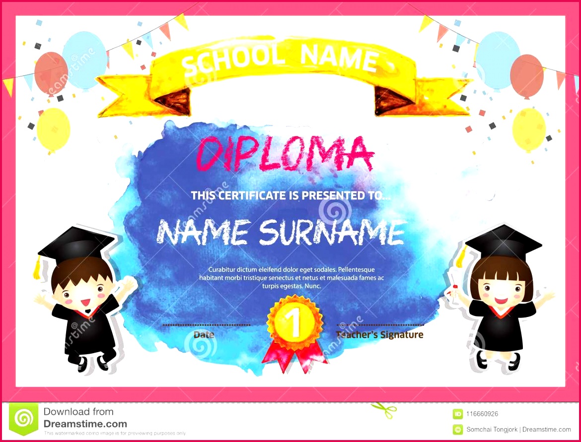 Preschool Kids Diploma certificate colorful background design template vector Illustration