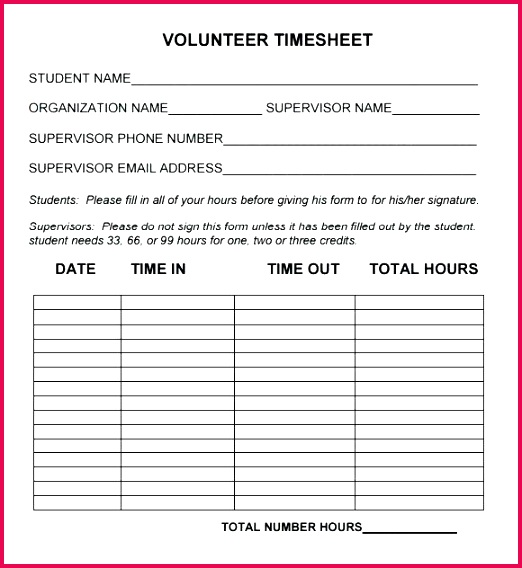 volunteer hours form template unique samples munity service
