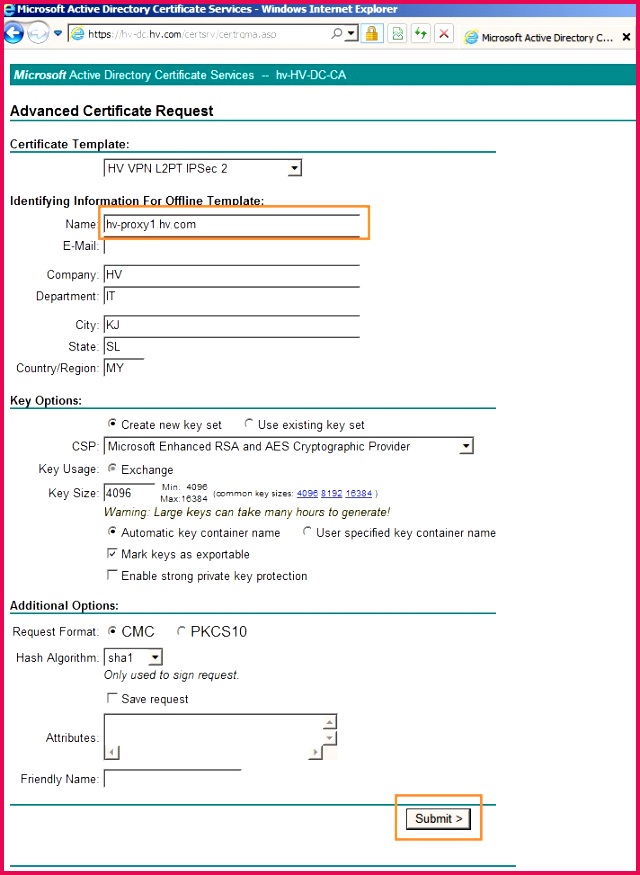 Certificate L2TP VPN CA 12