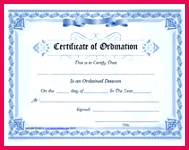 blank ordaination deacon certiricate award