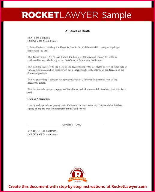 Sample Affidavit of Death Form Template