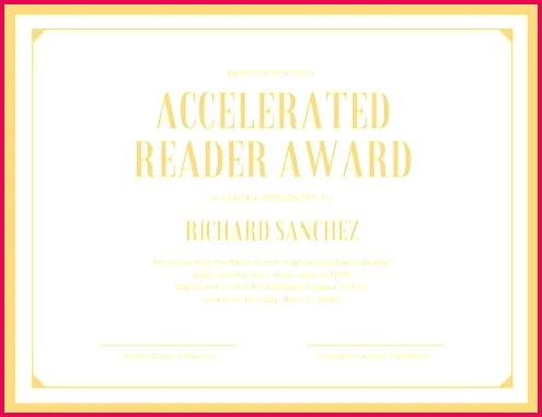 gold simple accelerated reader certificate spelling bee award template winner