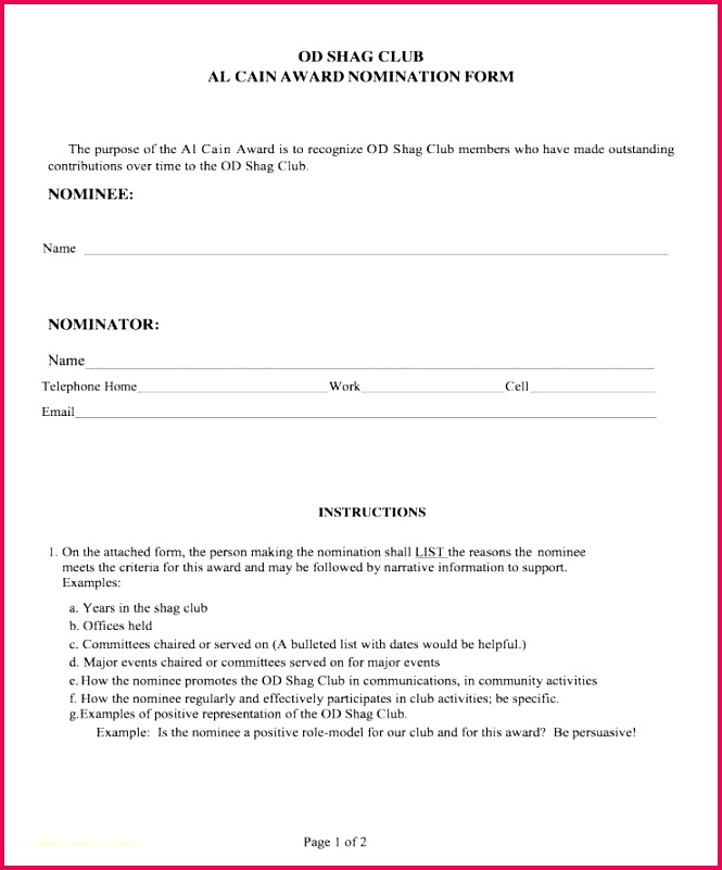 nomination form template awesome employee the month forms templates award