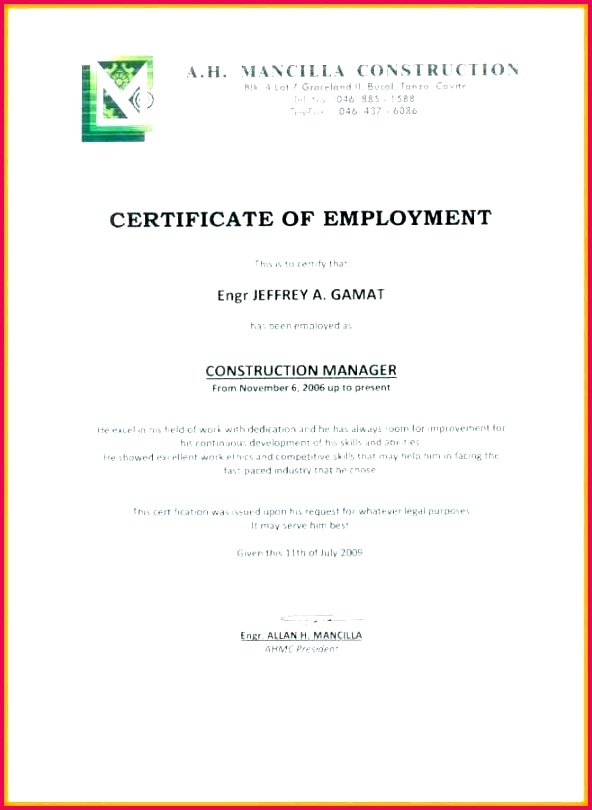 employment certification letter template employment verification letter template doc