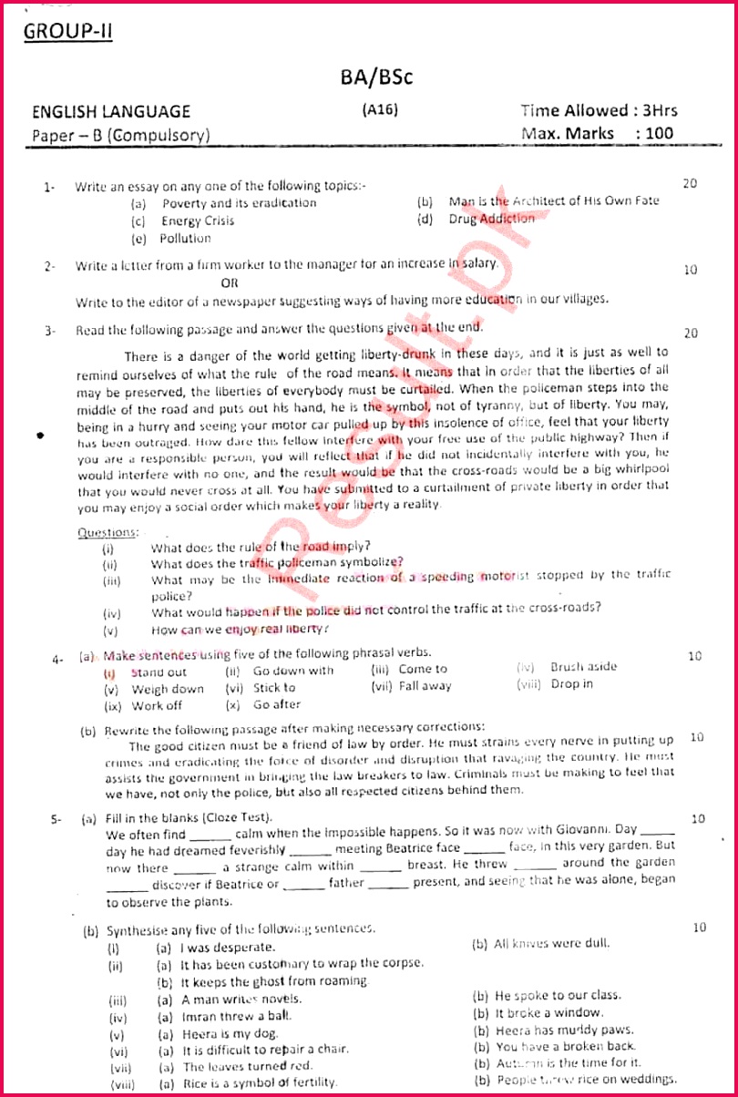Past Papers 2016 AJK University BA BSc English Language Group 2