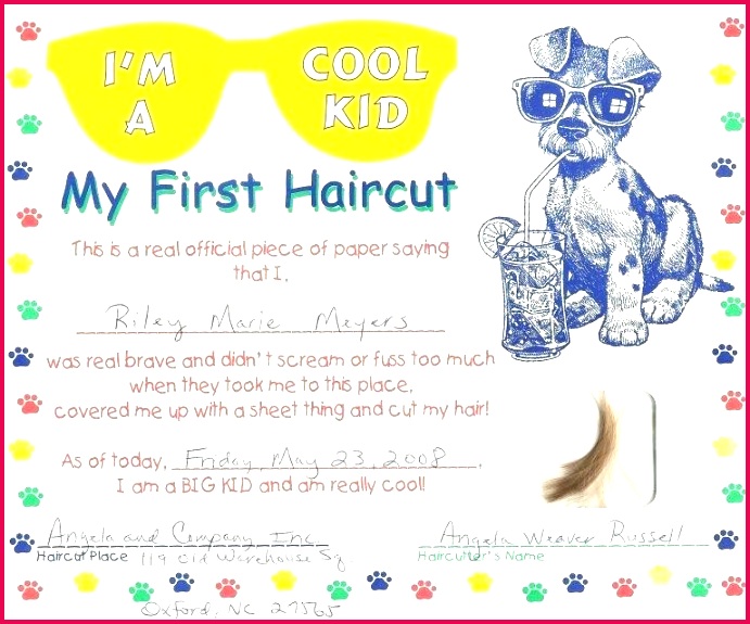 my first haircut certificate template free stuff