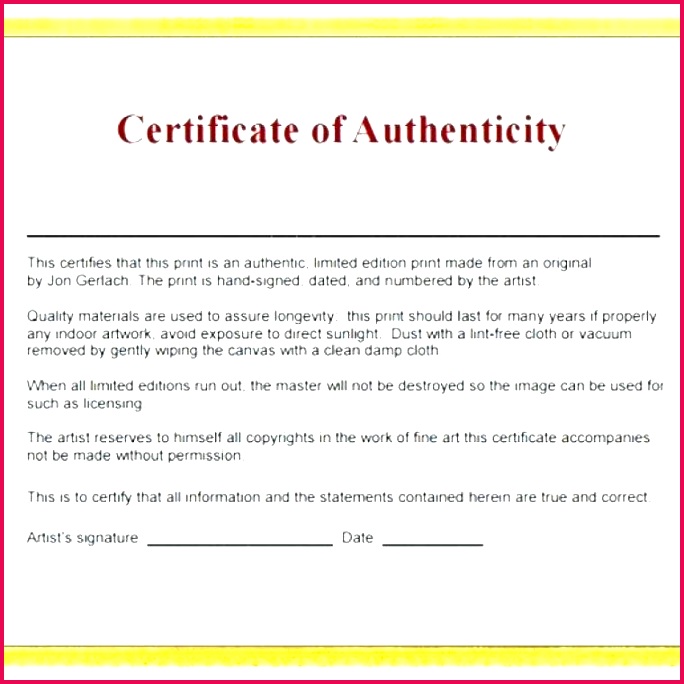 artist certificate of authenticity template artwork art free